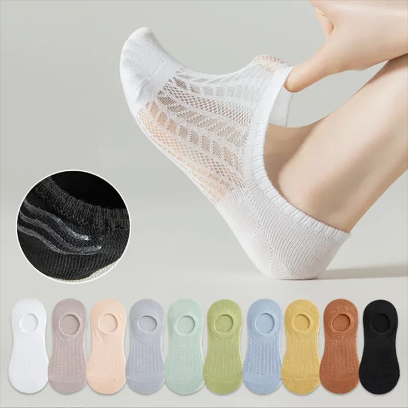 5/10 Pairs Women Invisible Boat Meshs Summer Silicone Non-slip Chaussette Ankle Low Cut Female Show Breathable Thin