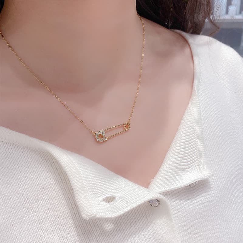 Gold Paper Clip Necklace Female Element Crystal Paper Clip Clavicle Necklace Female