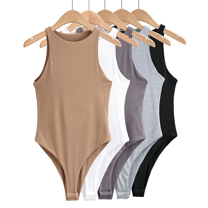 Women's Clothing Slim Round Neck Vest Jumpsuit Outer Wear Slim Sleeveless Suspenders Solid Color Bottoming Shirt Stretch Top