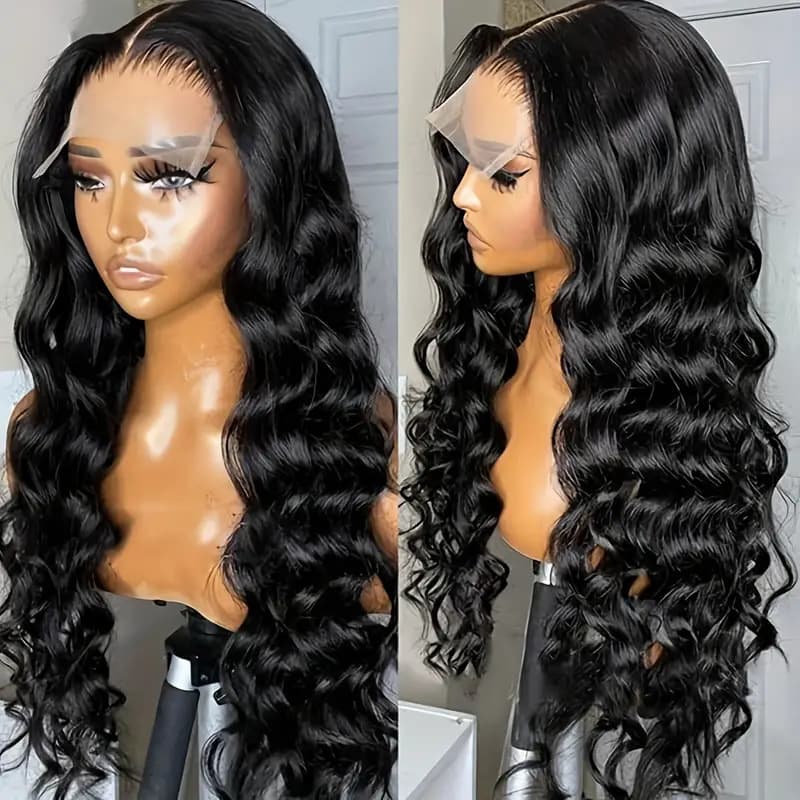 Women's 13 X 4 Front Lace Wig Long Wavy Hair Center Parted Full Head Natural Synthetic Clip-in Wig