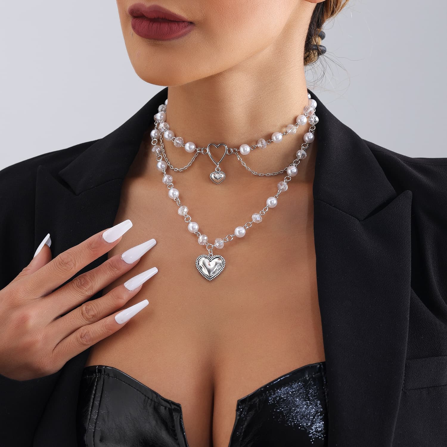 Sweet hot girl love multi layer necklace pearl tassel necklace