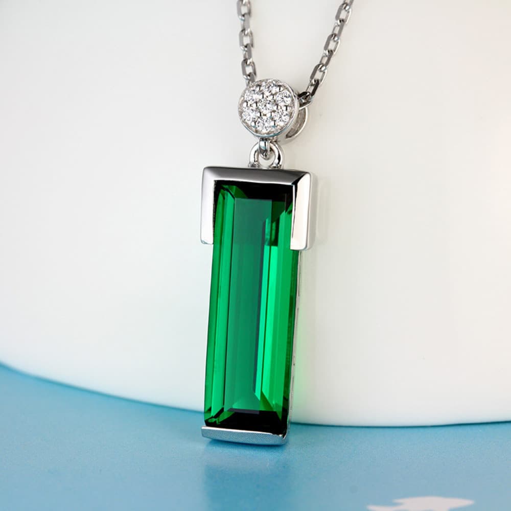 Fashion WOSIKATE Sterg Sier For Women Fashion Jewellery Geometric Emerald Gemstone Pendant Chain Necklace