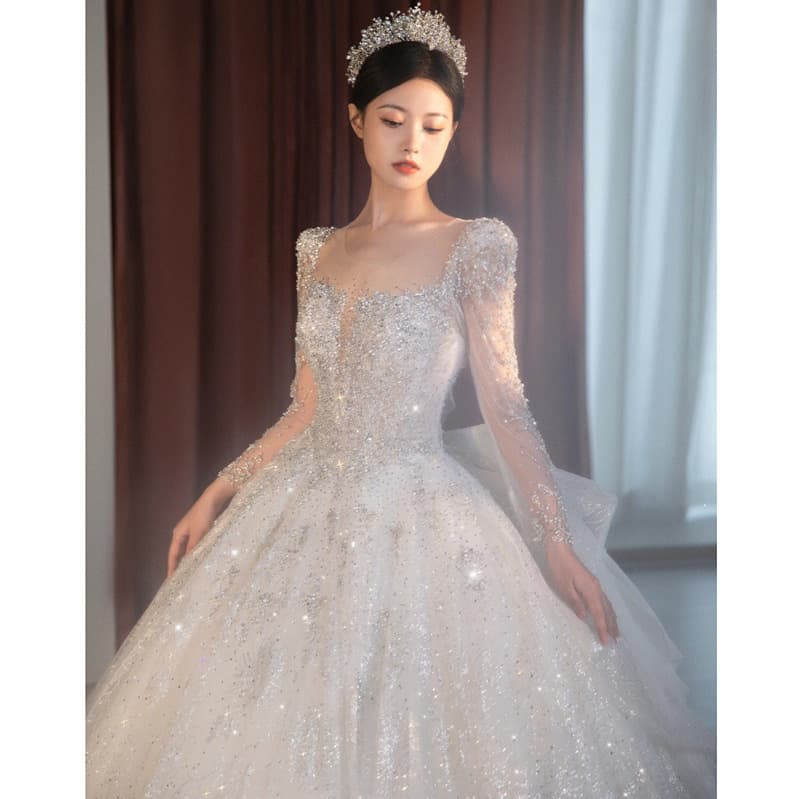 Women's Main Wedding Dress Heavy Industry Trailing Long-sleeved