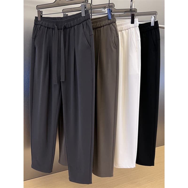 Men's Clothing Men Summer Trendy Brand Men's Ice Silk Straight Casual Pants Loose Skinny Wide Leg Pants Pleated Drape Trousers