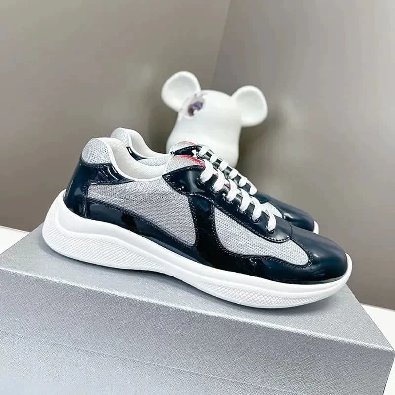 Chaussures de course polyvalentes à tête ronde pour domicile de l'Americas Cup, semelle plate véritable, cuir laqué de haute qualité