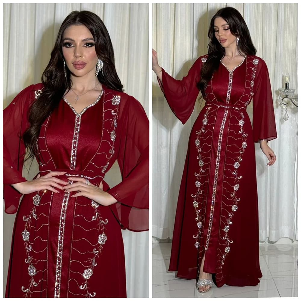Women's Clothing Seasons Commuter Vest + Jacket Dress Chiffon Hot Diamond Muslim Suit Robe