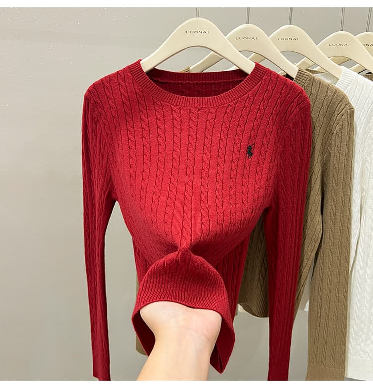 Haut ample en maille brodée pour femme, collection automne-hiver, pull blanc chic à manches longues en maille torsadée.