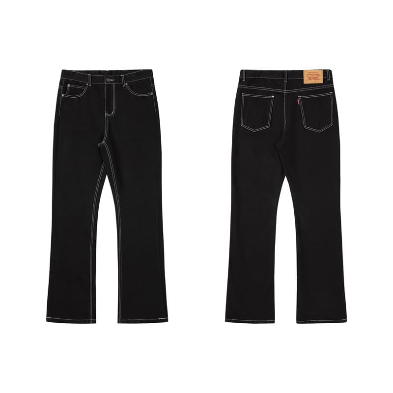 Men's Clothing Style Washed Vibe Flared Black Jeans High Street White Line Kenijima Loose Trousers