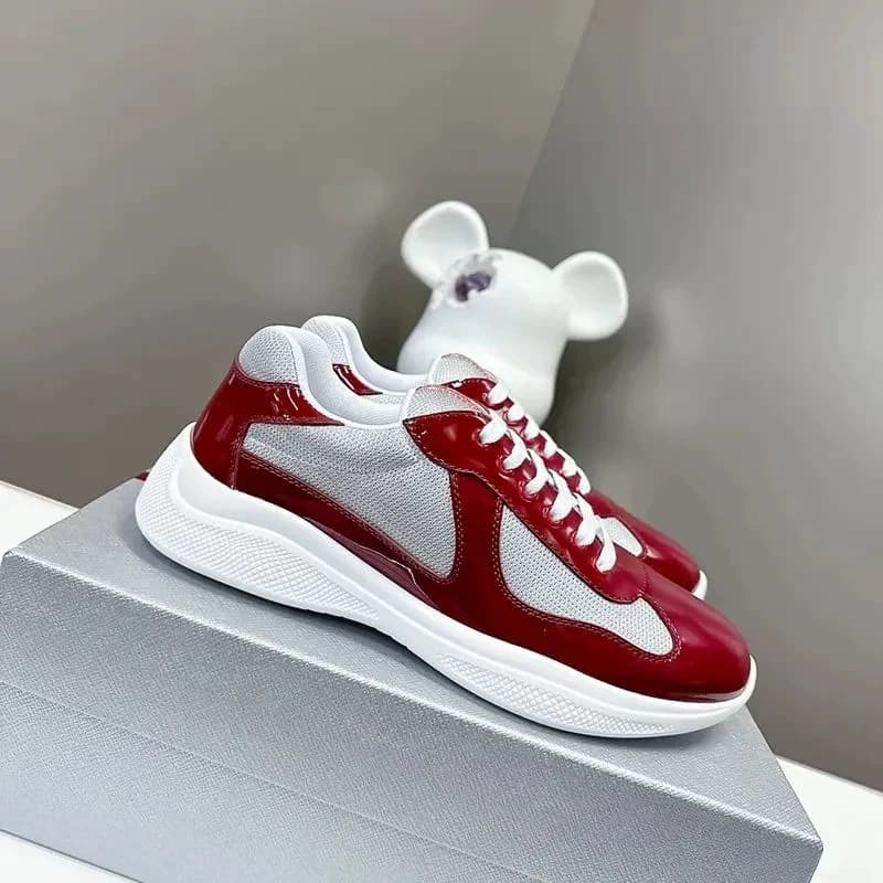 Chaussures de course polyvalentes à tête ronde pour domicile de l'Americas Cup, semelle plate véritable, cuir laqué de haute qualité
