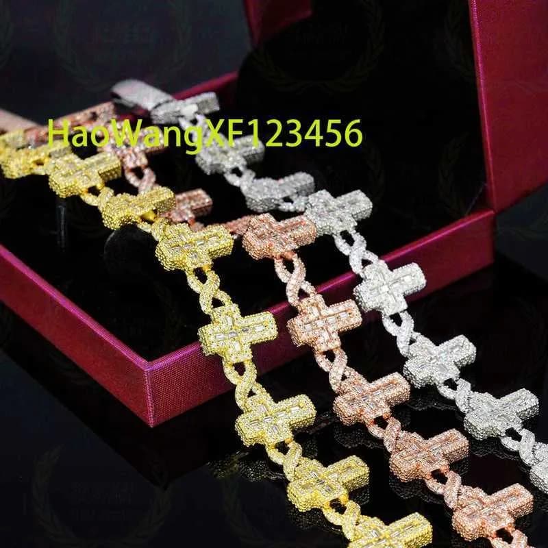 Christian Hip Hop Pass Diamond Tester S Sier GRA Iced Out Baguette VVS Moissanite Cross Cuban Link Chain For Men Women