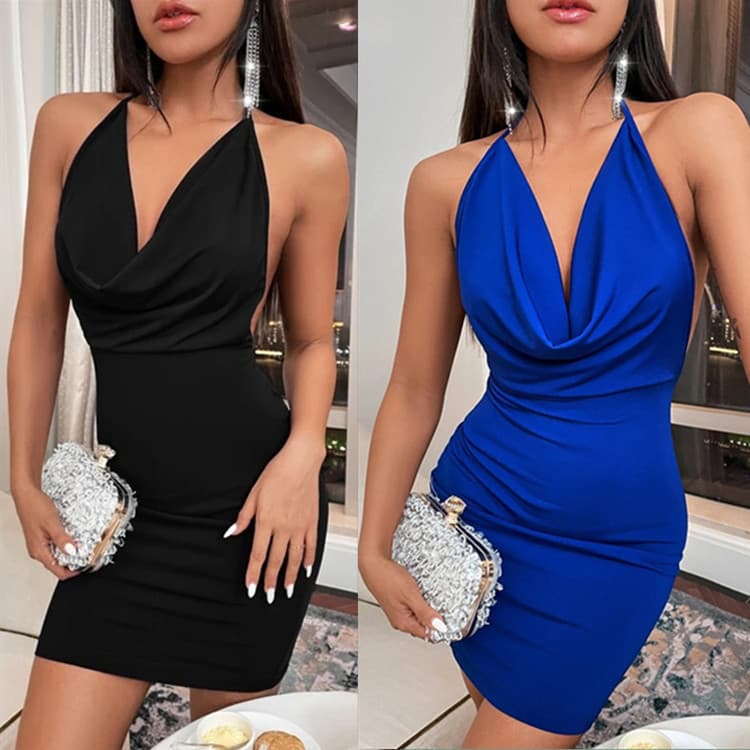 Women's ins fashion split bow halter halter short dress