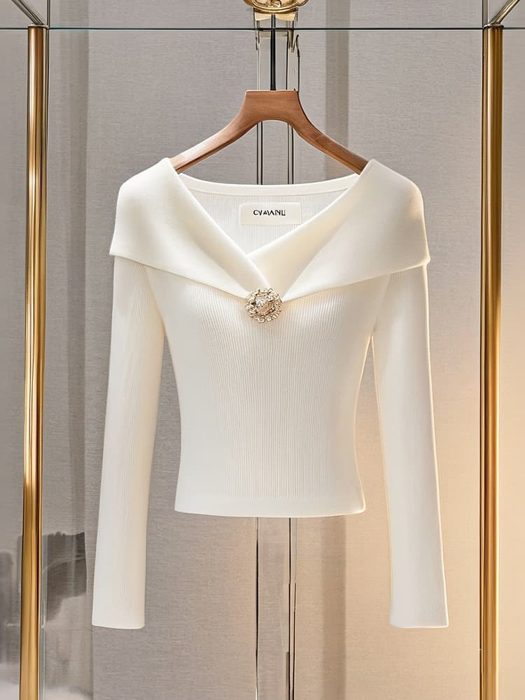 Women's Clothing Sweater Temperament Age Reducing Unique Super Good Looking Inner Wear Small White Top
