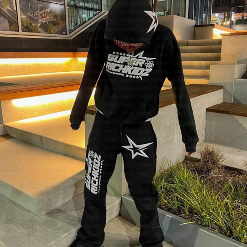 Sweat à capuche imprimé étoiles pour hommes et femmes, style hip-hop européen et américain, veste ample