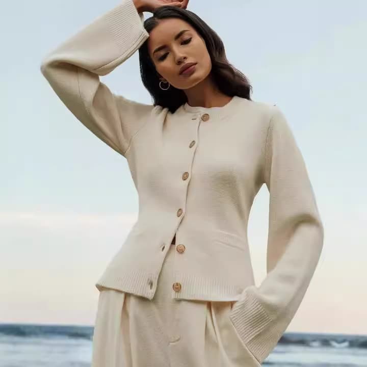 Soft Cashmere Blend Button Front Cardigan Women's Slim Fit Long Sleeve Knit Sweater Coat With Pockets