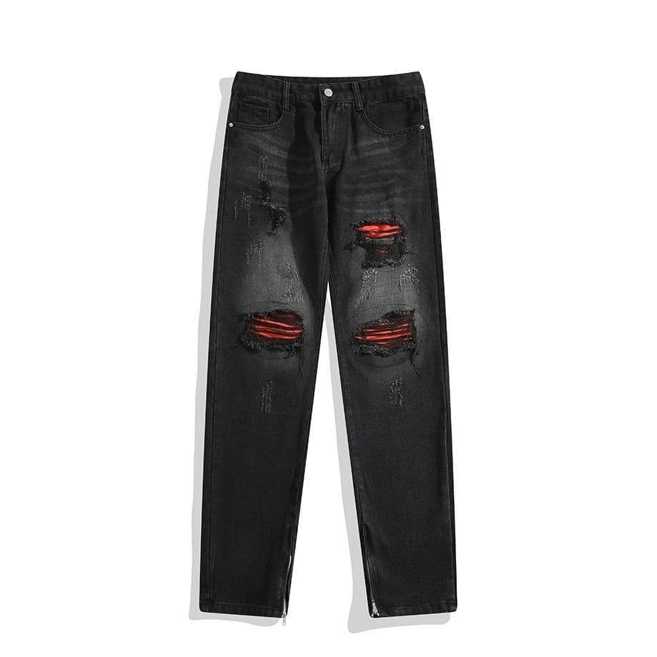 Pulse High Street Spring Autumn Washed Ripped Jeans European And American New Style Hip-Hop Personality Dark Heavy Craft Slim