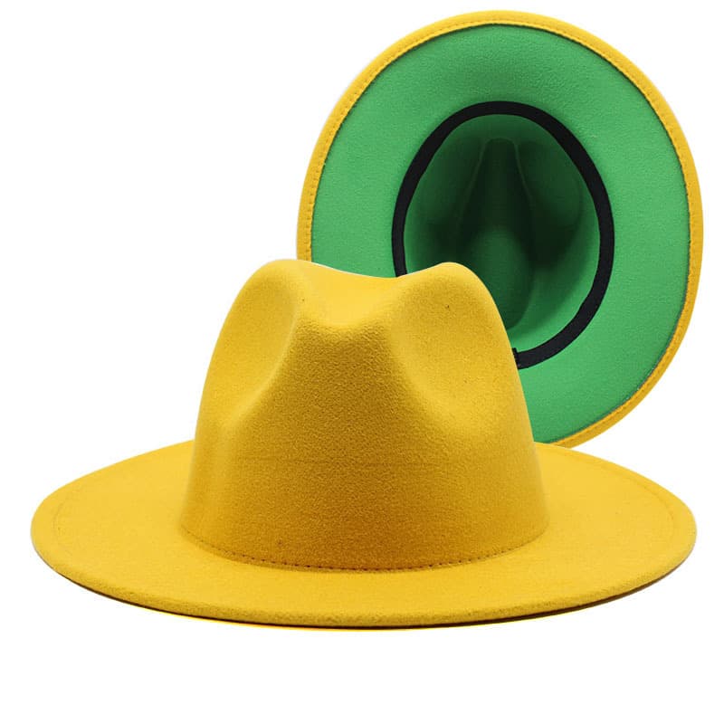 Woolen top fashionable double-sided color block men's and women's flat brim jazz hat, felt hat