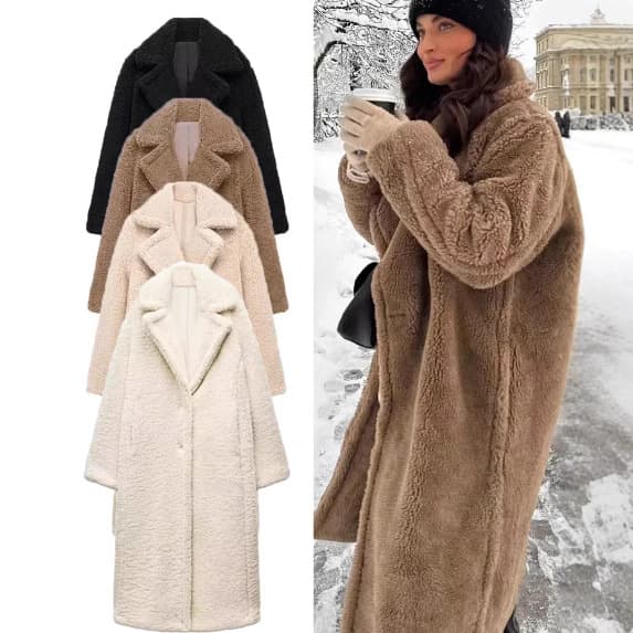 Women's Clothing Popular Style Winter Warm Double Breasted Long Lambskin Coat