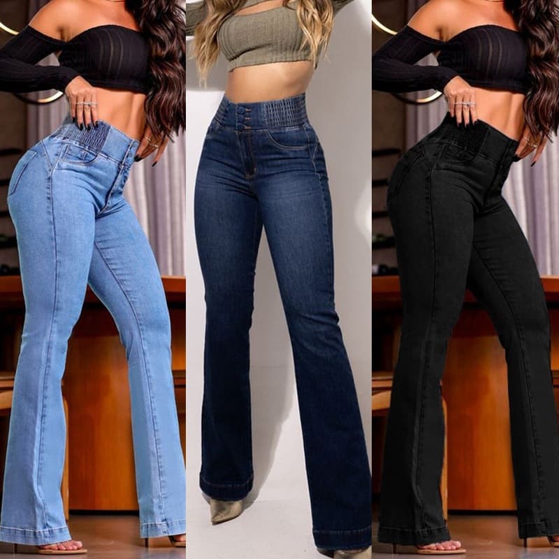 Women's Clothing Elastic Waist High Waist Slim Fit Hip Lifting Jeans