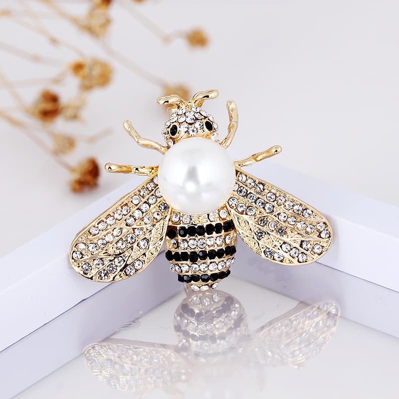 Bee Anti Stray Light Pearl Inlaid Diamond Brooch Brooch Water Diamond Broch Clothing Drip Oil Insect Bee Lady Brooch