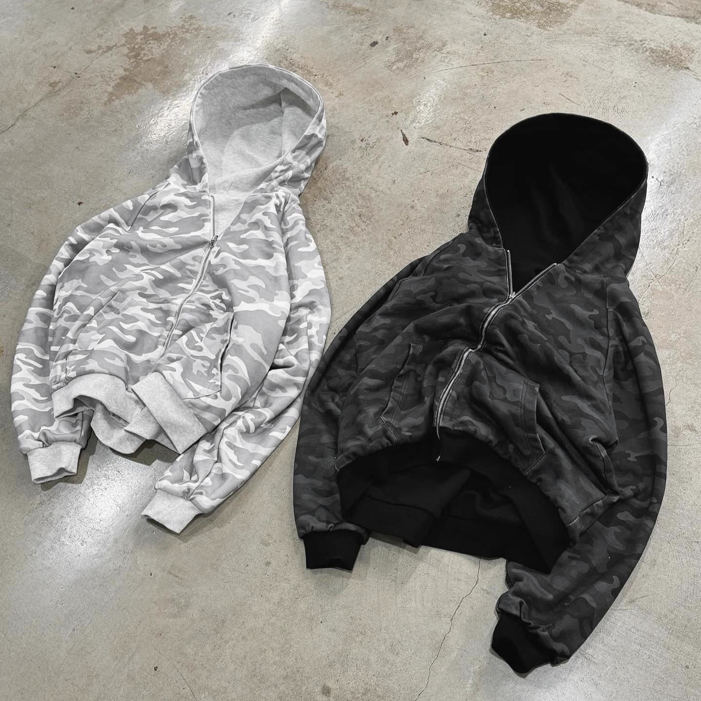 ​​"Reversible Camo Hooded Sweatshirt - Unisex Streetwear Cardigan, Double-Sided Wear For Couples & Individuals"​​