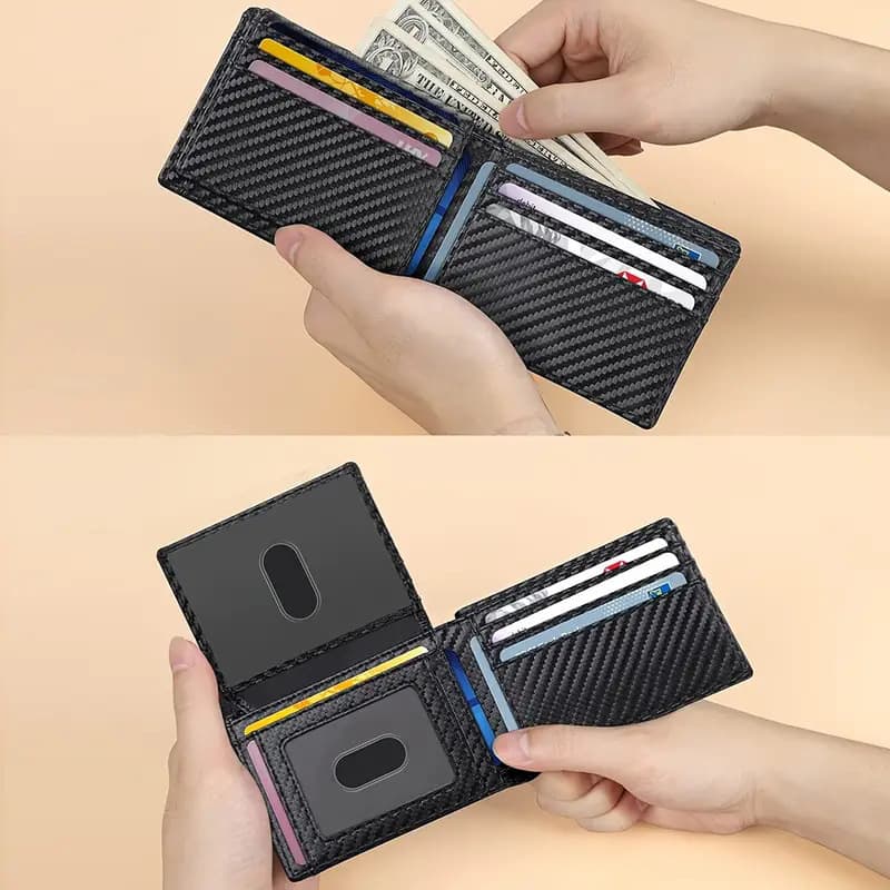 Men's Bags Hot Selling Men's Wallet 14 Card Slots RFID Card Holder Carbon Fiber Pattern Wallet Large Capacity Two Fold Wallet Anti Theft