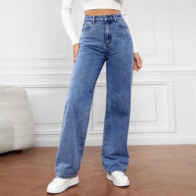 Vêtements pour femmes Jeans taille haute pour femmes Couleur claire Délavé Ample Jambe large Grande taille Pantalon droit