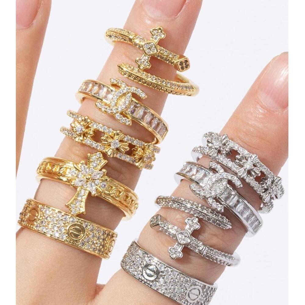 European And American Light Luxury Copper Zircon Cross INS Style Niche Design Vintage High-end Open Ring