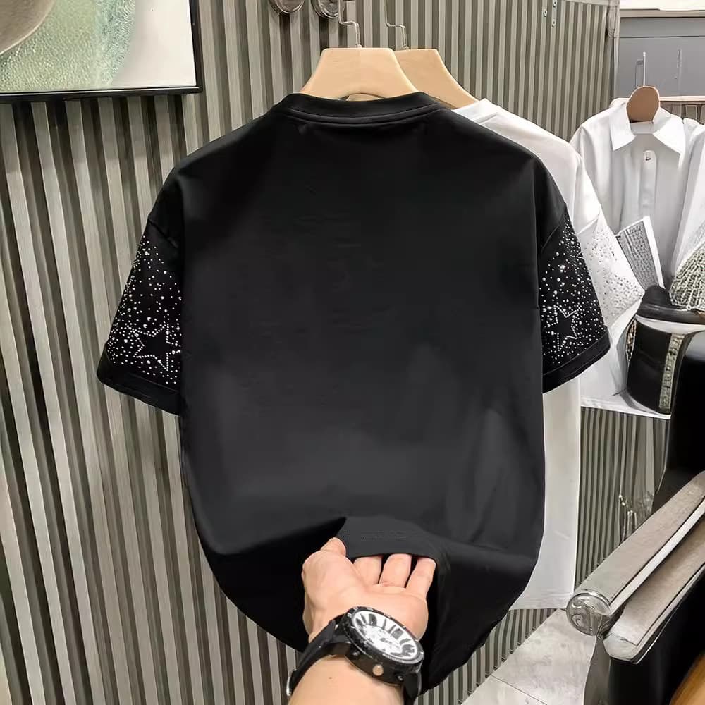 Men's Clothing Fashion Brand Light Luxury Men's T Shirt Short Sleeve Star Hot Diamond Net Celebrity Hot Style High End Niche Half Sleeved T Shirt
