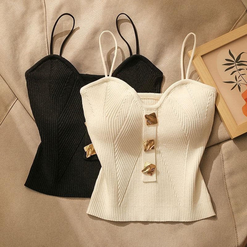 Women's knitted tube top camisole vest for women to wear as an outer sleeveless short top with beautiful back