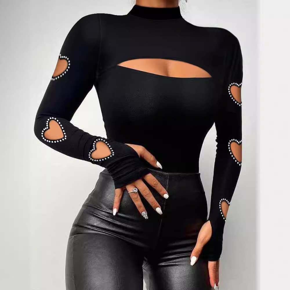 Women's Clothing fashion trend love hollow bubble beads long sleeved lace tights