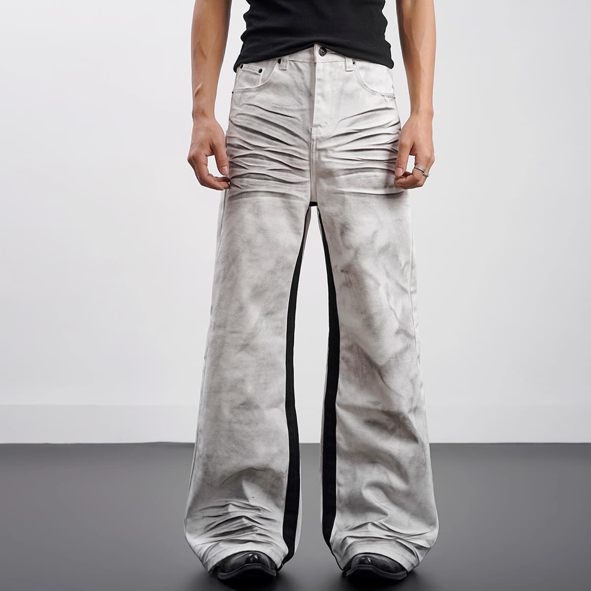 Streetwear Distressed Jeans - Unisex Vintage Washed Wide-Leg Denim Pants With Cleanfit Aesthetic (Light Grey, S-3xl)