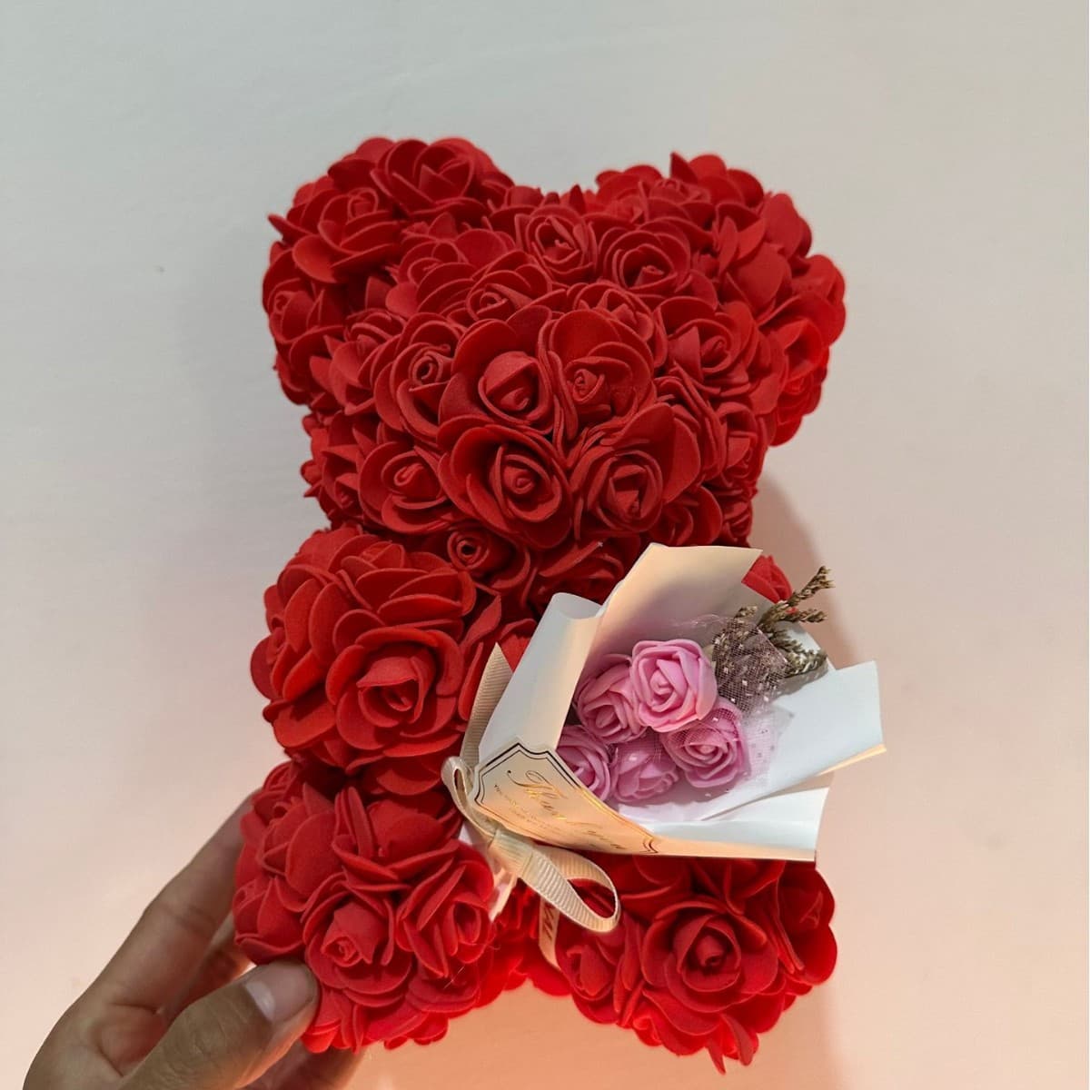 25cm DIY Rose Bear Gift Set - Handmade Floral Foam Teddy With Bouquet, Birthday Present For Valentine's Day, Christmas, Graduation
