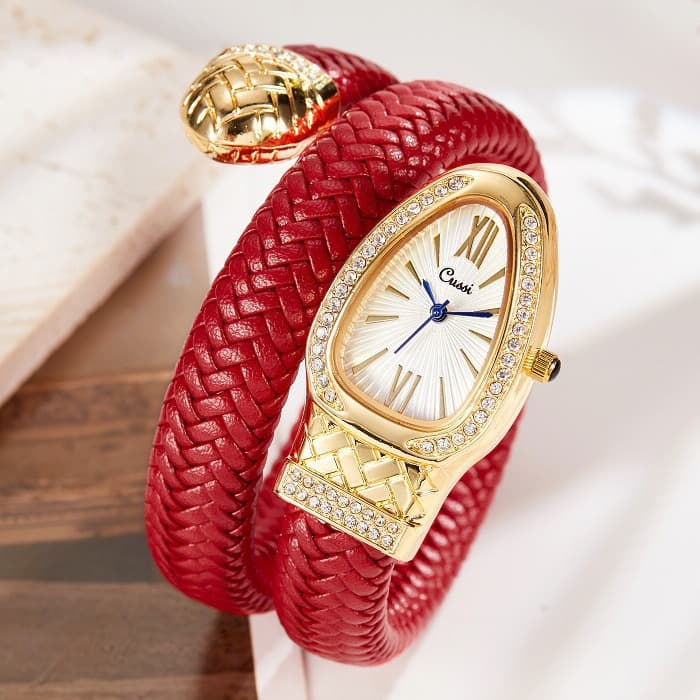 Snake Head Watch Fashion Personality Quartz Watch Set With Diamond Leather Strap