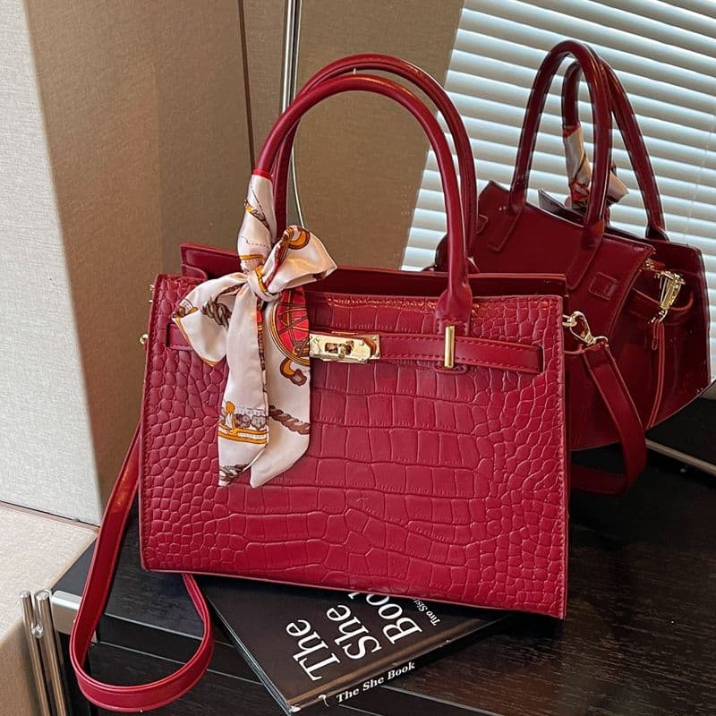 Elegant Stone Pattern Bridal For Women, New Summer Red Wedding Handbag, Large Capacity Shoulder And Crossbody Bag