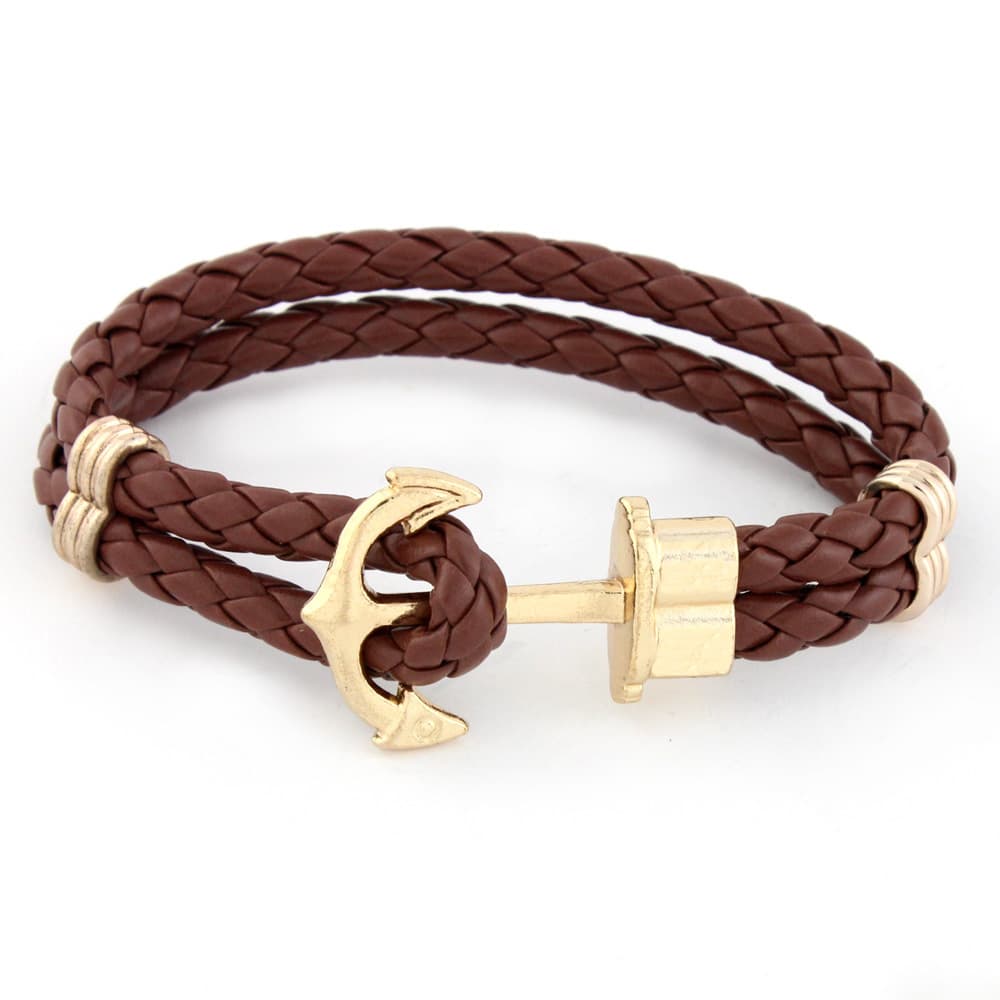 Beaded Snake Pattern Anchor Hip-Hop Personality Genuine Leather Men's Bracelet High-End Jewelry Accessories