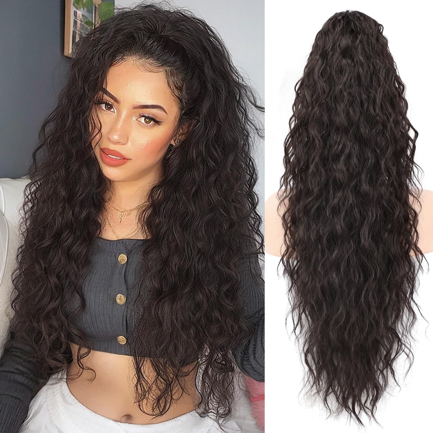 Synthetic Ponytails Wig Corn Perm Long Curly Hair Fluffy Clip Ponytail Wig Ponytail