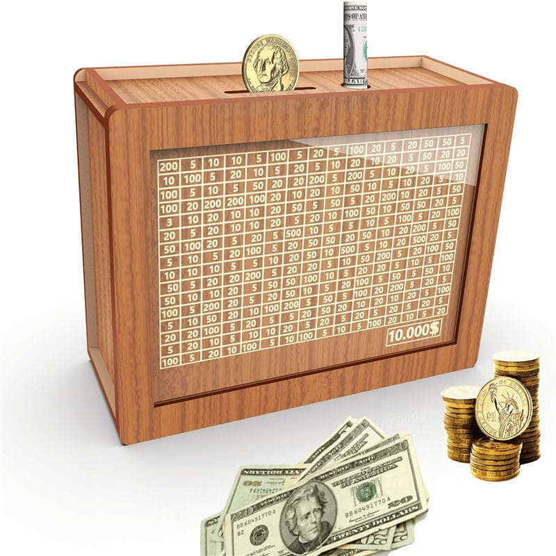 1PC 1000/2000/5000/10000 Euro Money Box Wooden Piggy Bank With Reusable Money Box With Saving Goal And Numbers Boxes
