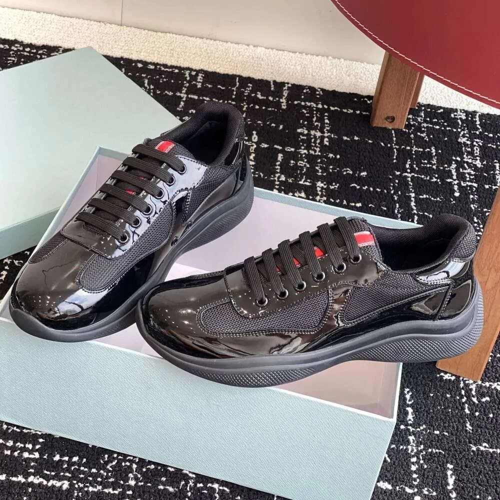 Baskets décontractées en cuir verni et respirant en maille véritable Americas Cup pour hommes et femmes de marque P