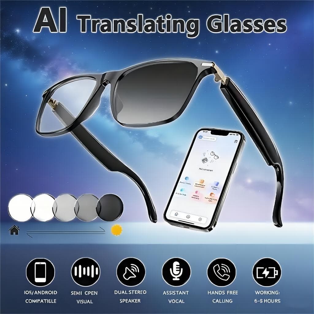 AI Smart Glasses, Supporting Real-time App Translation In 164 Languages, Photochromic Lenses, And Flat Gray Lenses.
