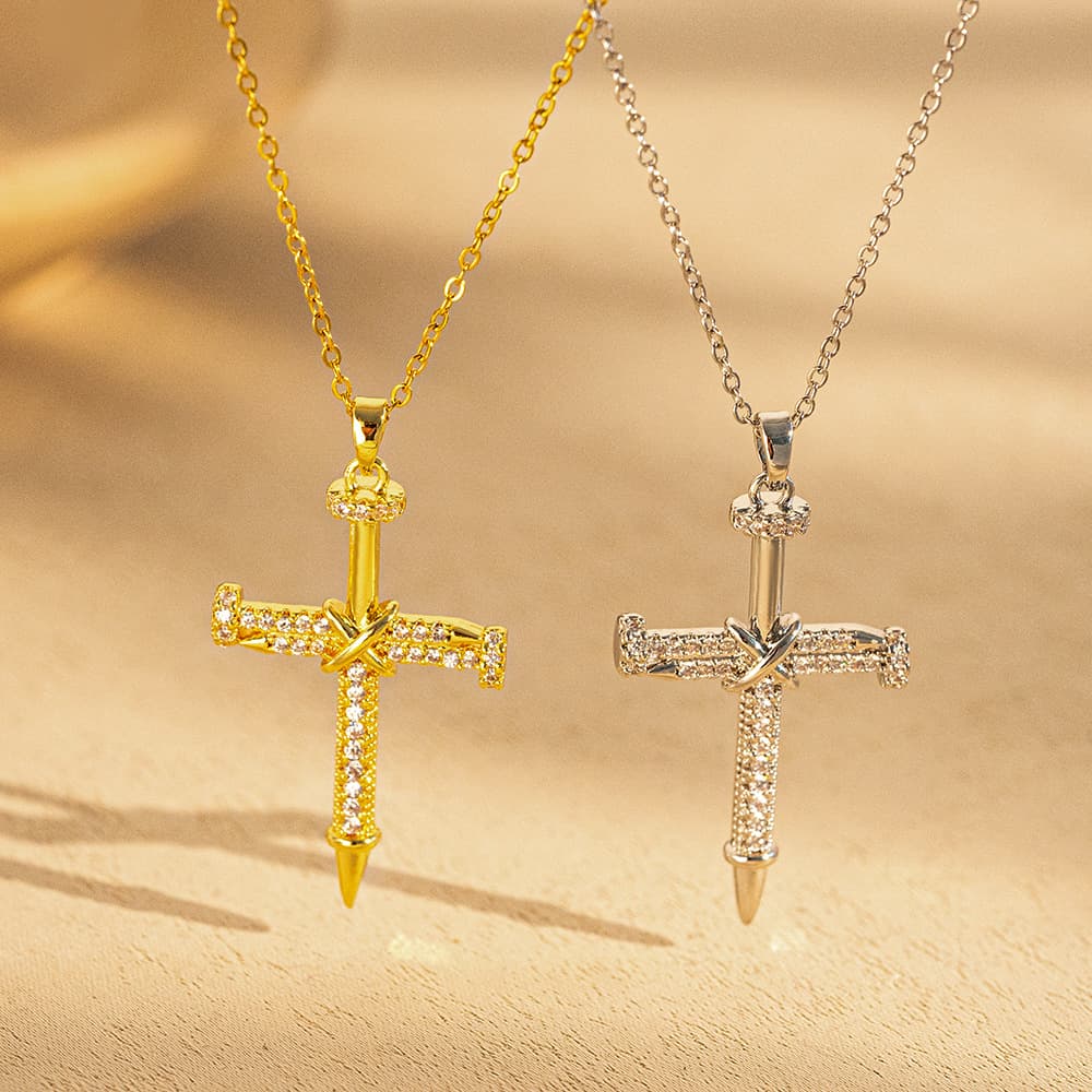Hip Hop Cross Necklace Micro Set Zircon Gold Personalized Collar Chain Commuting Nail Pendant