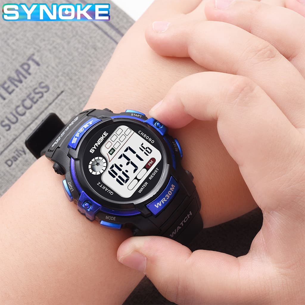 Montre de sport numérique pour enfants avec rétroéclairage LED, étanche jusqu'à 30 m, grand écran LCD, bracelet en plastique durable pour garçons et filles. Grand cadran.