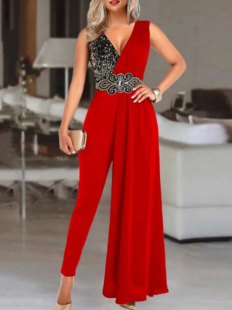 Women's Clothing Perspective Long Sleeve Lace Lace Waisted Two-piece Jumpsuit