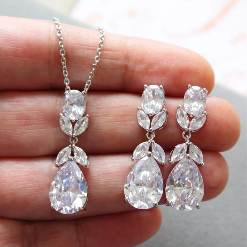 2pcs/set Unisex Jewelry Fashion wedding bridal jewelry flash Diamond Square full set of zircon ring necklace