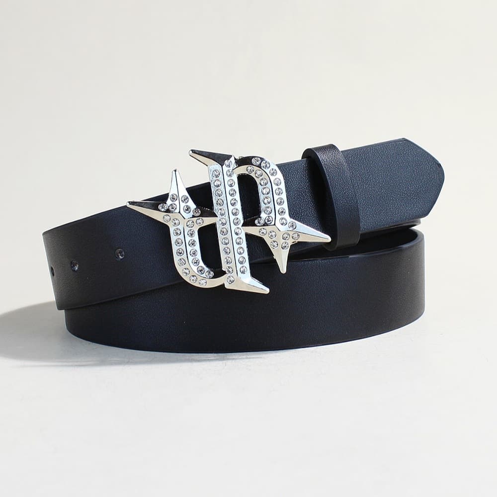 Ceinture cloutée punk rock – Boucle gothique à strass | Ceinture en cuir noir tendance pour femme et homme (réglable de 71 à 107 cm)