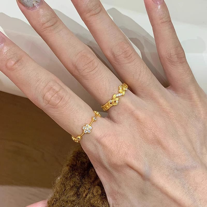 Laurel Flower Vintage Exquisite Gold Index Finger Fashion High-end Ring Versatile Hand Accessory