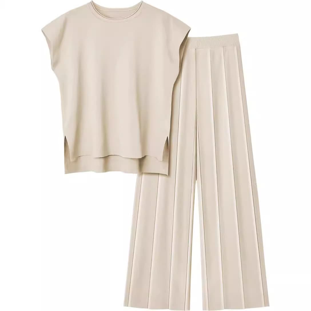 Women's Clothing women's knitted casual suit sleeveless vest sweater + wide leg pants two piece suit
