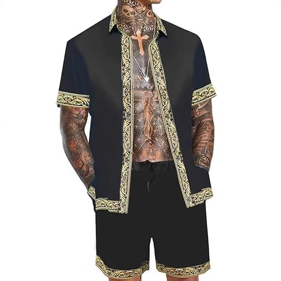 Men's Clothing Men's Casual Loose Short Sleeved Shirt Shorts Hawaiian Suit Trend 3D Digital Printing