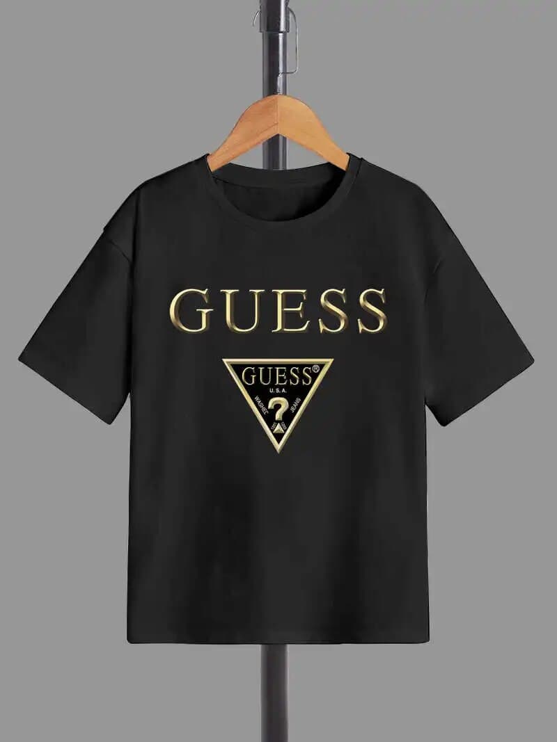 GUESS-nouveau coton mode sens impression T-shirt à manches courtes femme été marée lâche cent hauts