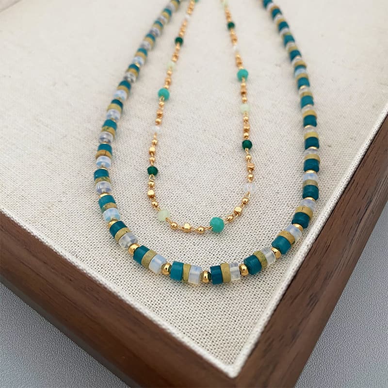 European and American ins new natural stone beaded necklace women's fashion versatile light luxury high-end stacked clavicle chain wholesale