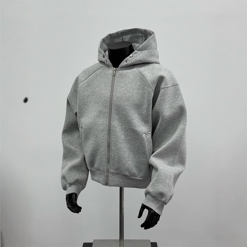 Men's Box-Cut Zip-Up Hoodie - Cleanfit Cropped Jacket With Oversized Fit, Streetwear Pullover In Grey For Urban Style